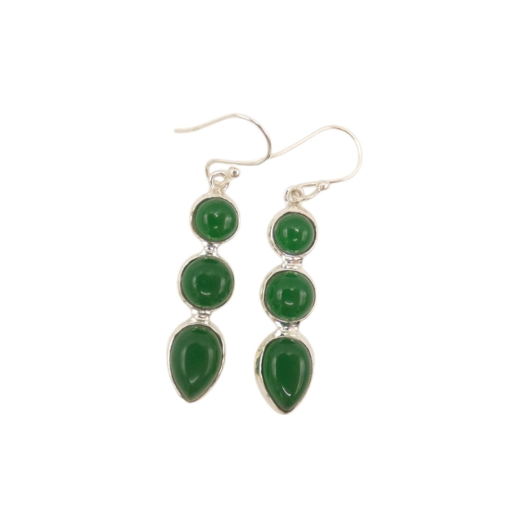 Sterling Silver Green Onyx Multi Stone Drop Earrings 1.75"