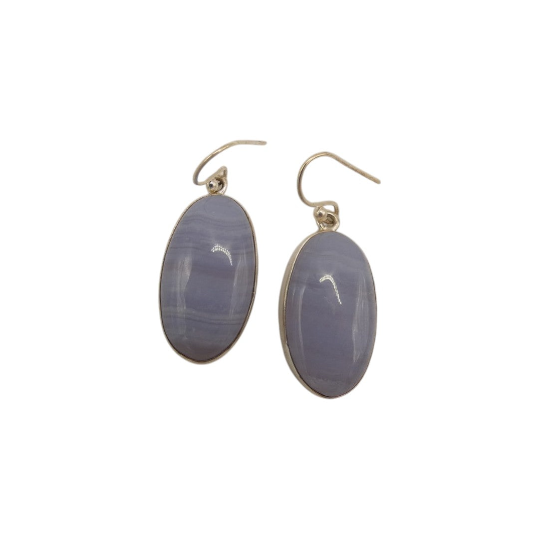 Sterling Silver Blue Lace Agate Oval Drop Earrings 1.4"