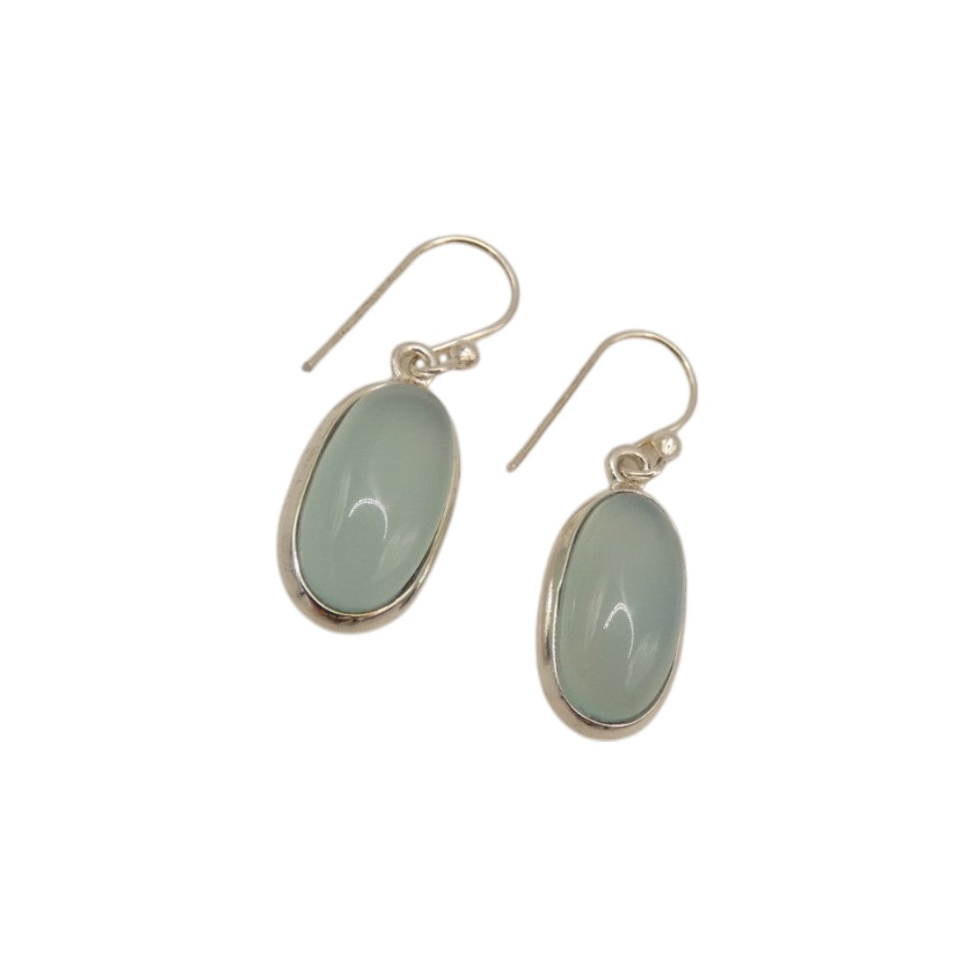 Sterling Silver Chalcedony Oval Drop Earrings 1.5"