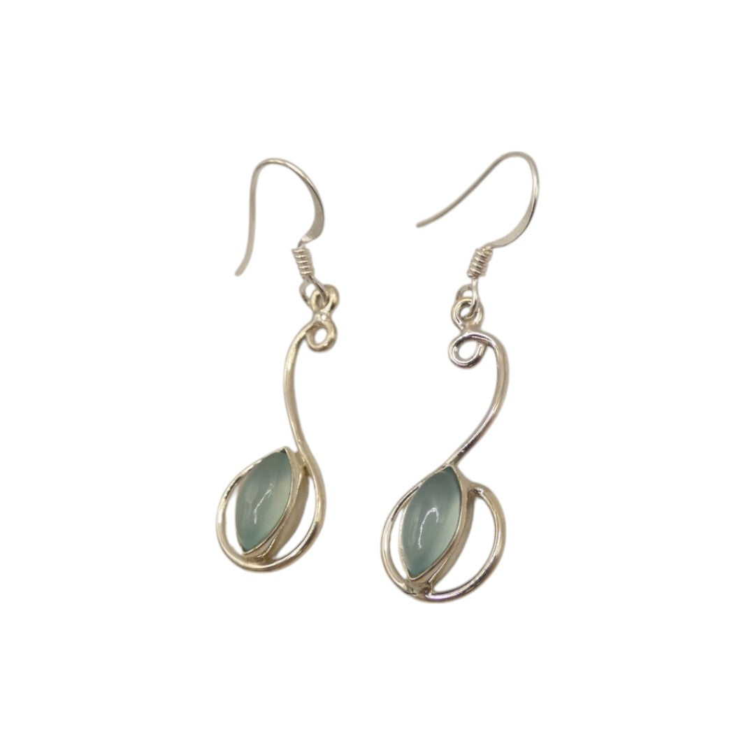 Sterling Silver Chalcedony Curved Drop Earrings 1.6"