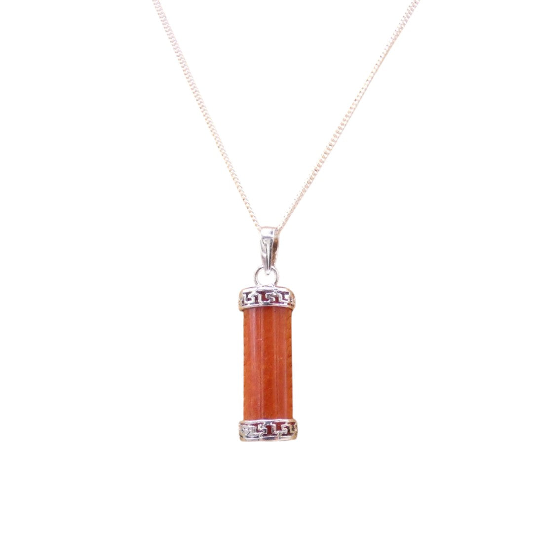 Sterling Silver Red Jade Pillar Necklace