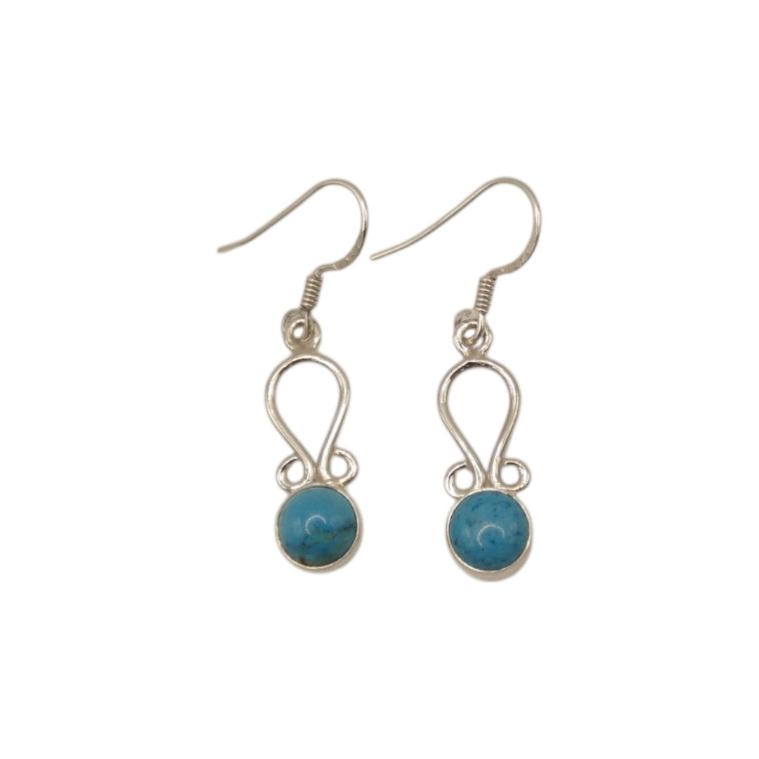 Sterling Silver Turquoise Decorative Double Swirl Drop Earrings 1.5"