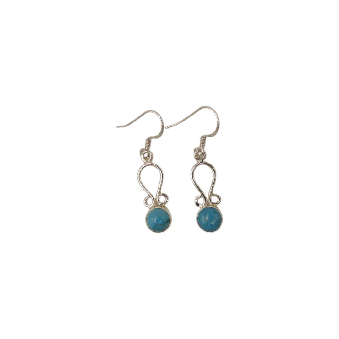 Sterling Silver Turquoise Decorative Double Swirl Drop Earrings 1.5"