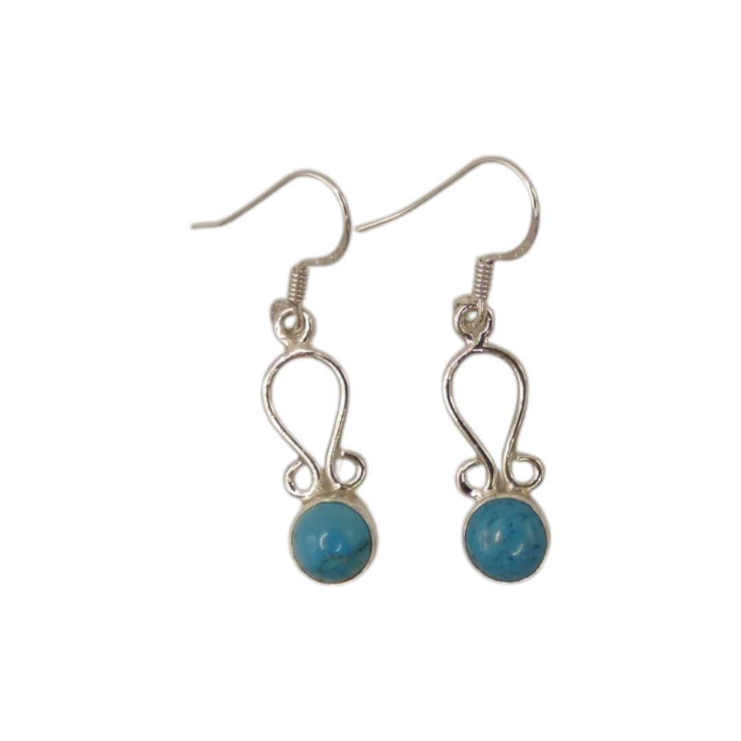 Sterling Silver Turquoise Decorative Double Swirl Drop Earrings 1.5"