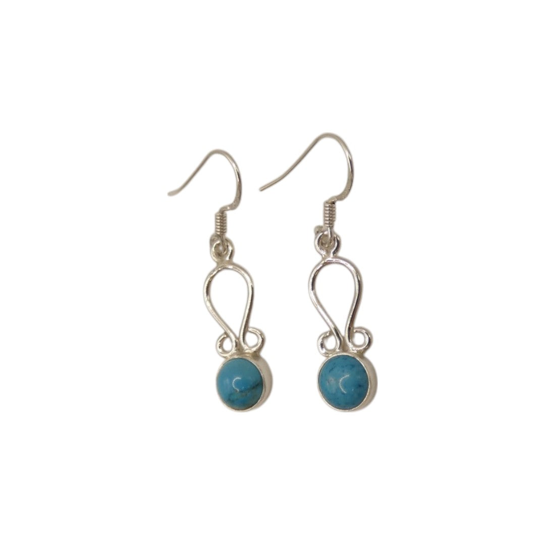 Sterling Silver Turquoise Decorative Double Swirl Drop Earrings 1.5"