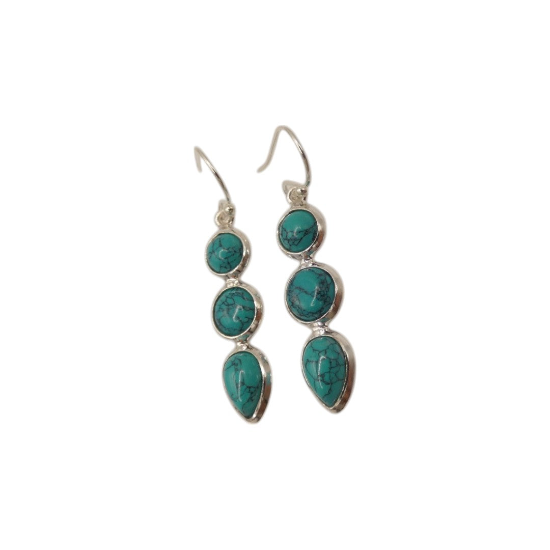 Sterling Silver Turquoise Multi Stone Drop Earrings 1.75"