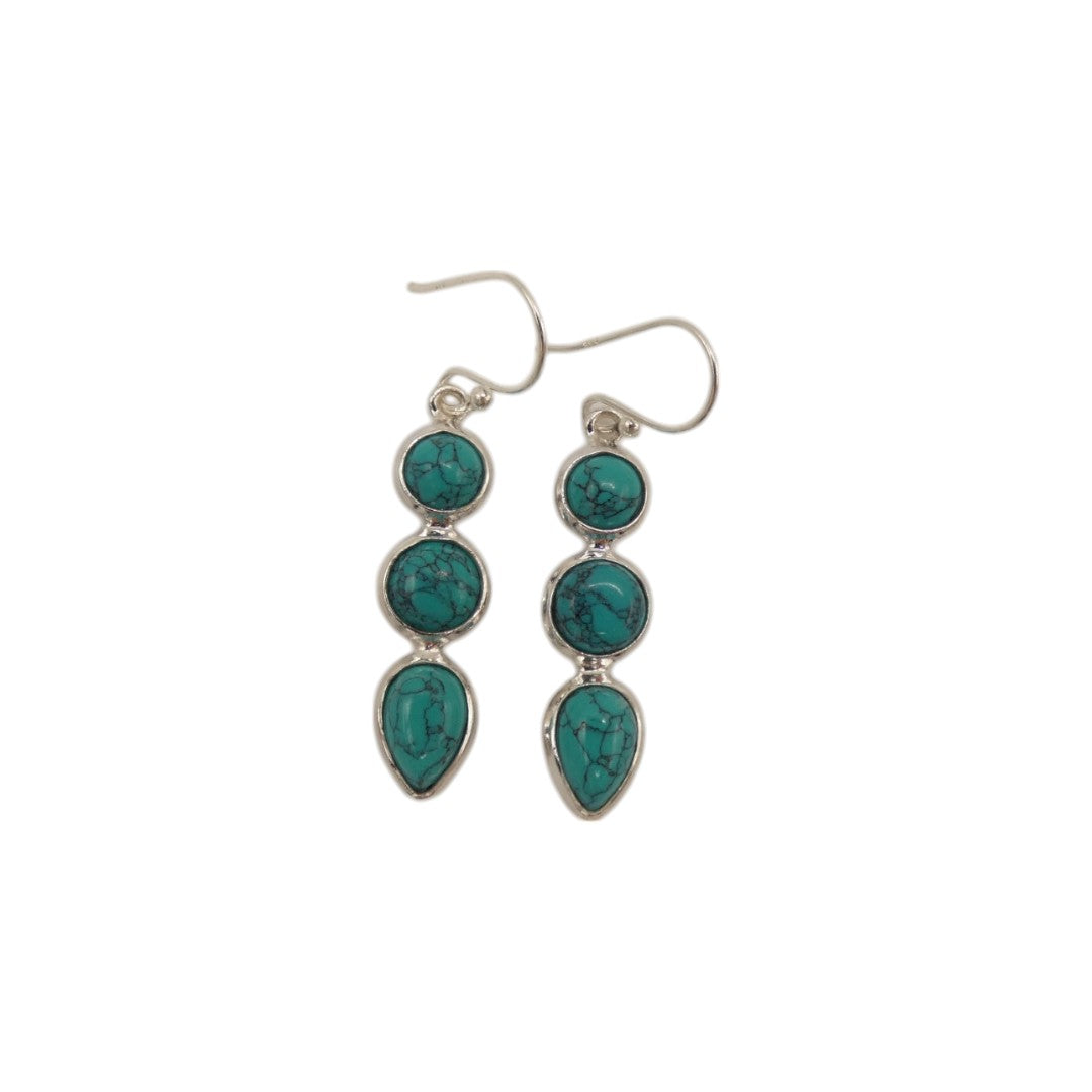 Sterling Silver Turquoise Multi Stone Drop Earrings 1.75"