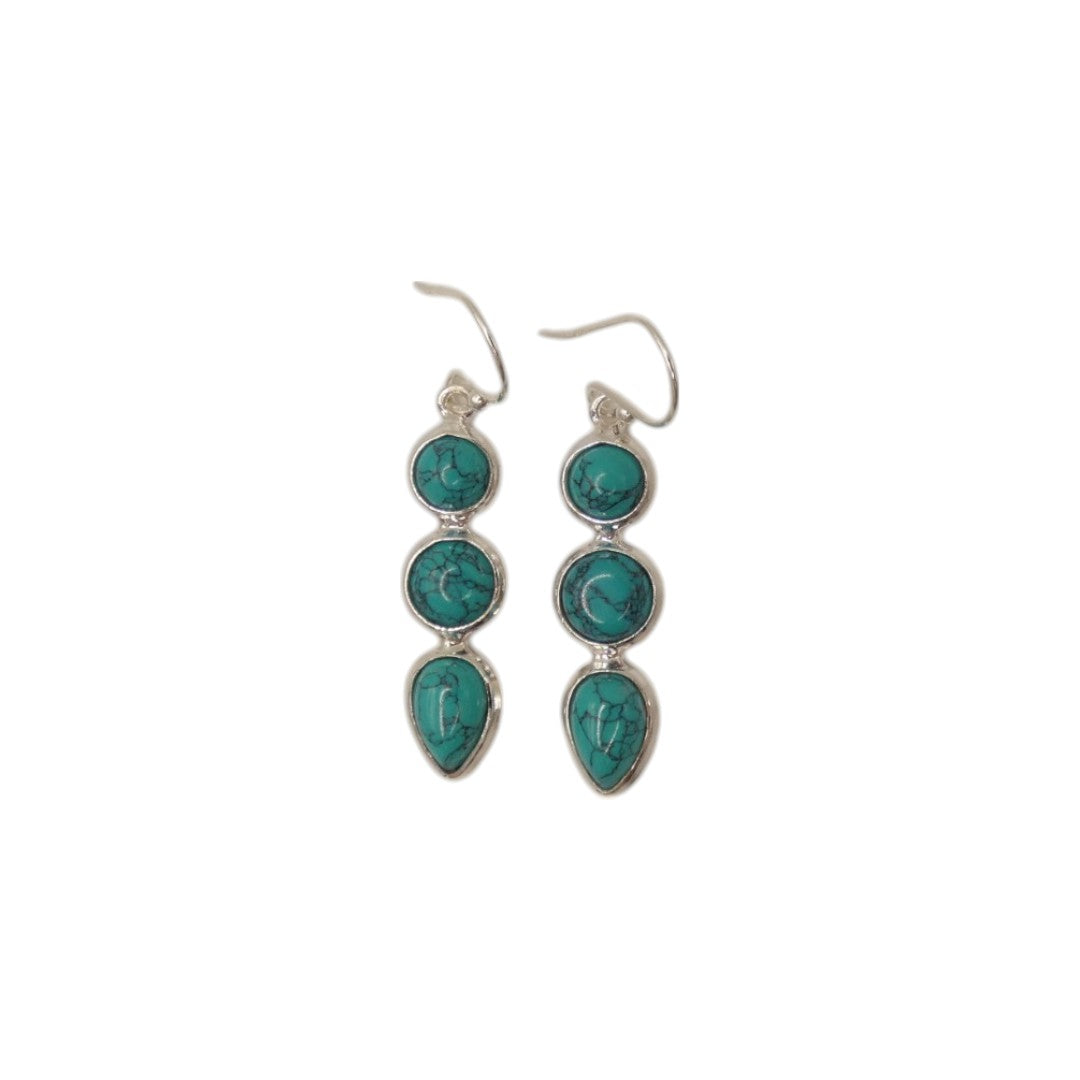 Sterling Silver Turquoise Multi Stone Drop Earrings 1.75"