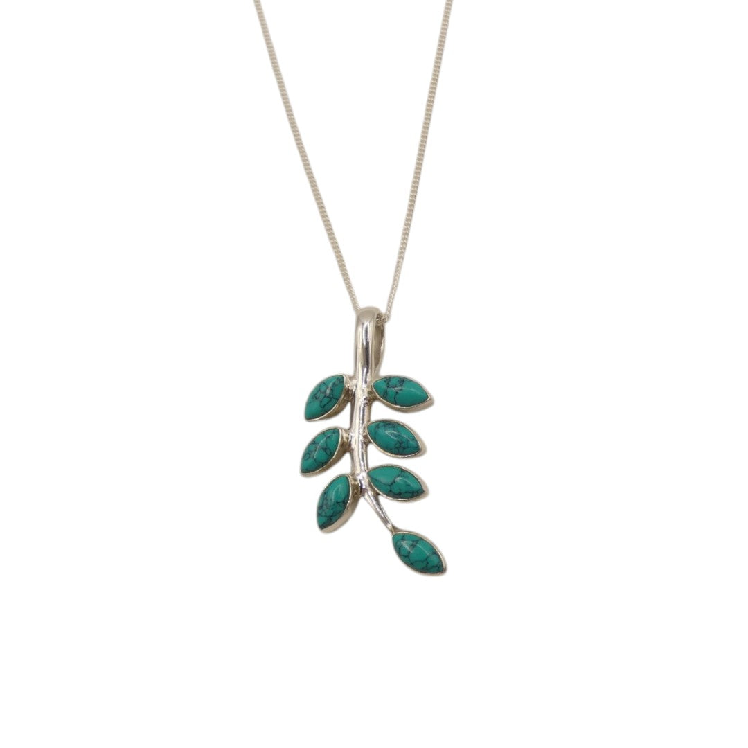 Sterling Silver Turquoise Leaves Necklace