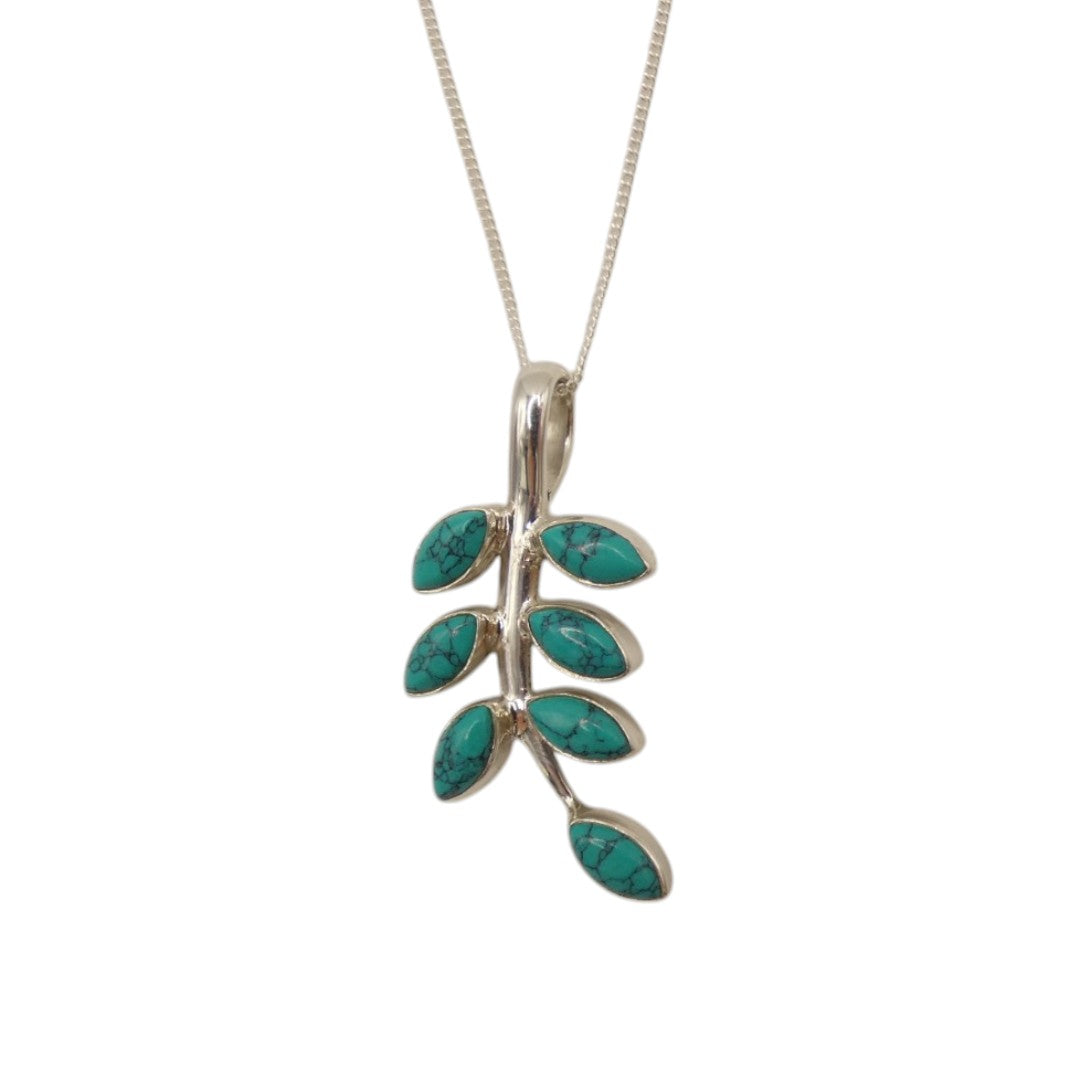 Sterling Silver Turquoise Leaves Necklace