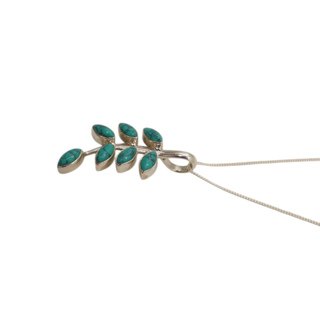 Sterling Silver Turquoise Leaves Necklace