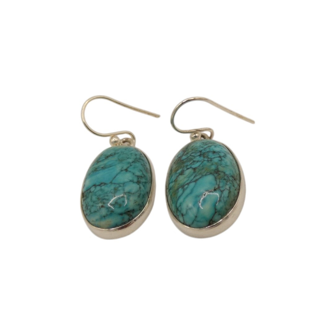 Sterling Silver Turquoise Oval Drop Earrings 1.5"