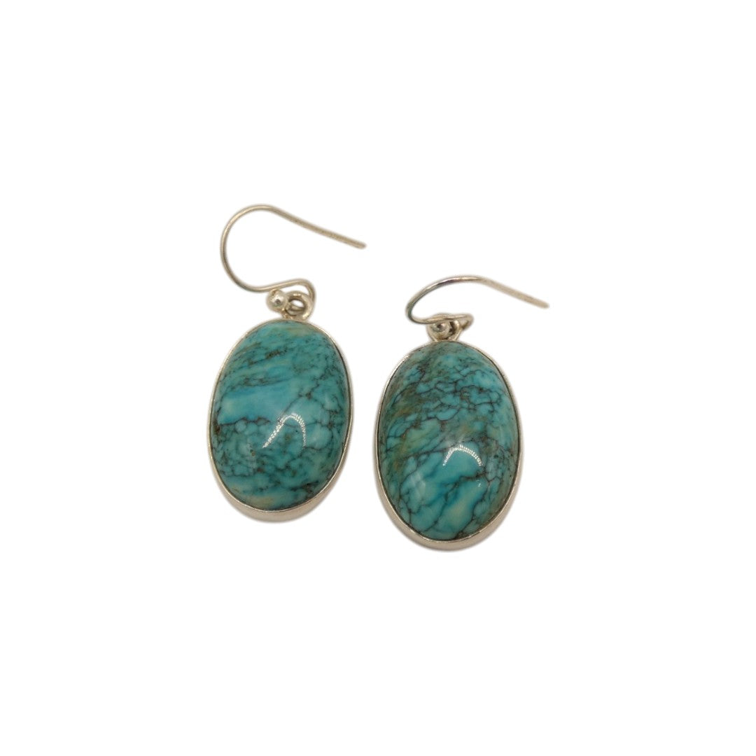 Sterling Silver Turquoise Oval Drop Earrings 1.5"