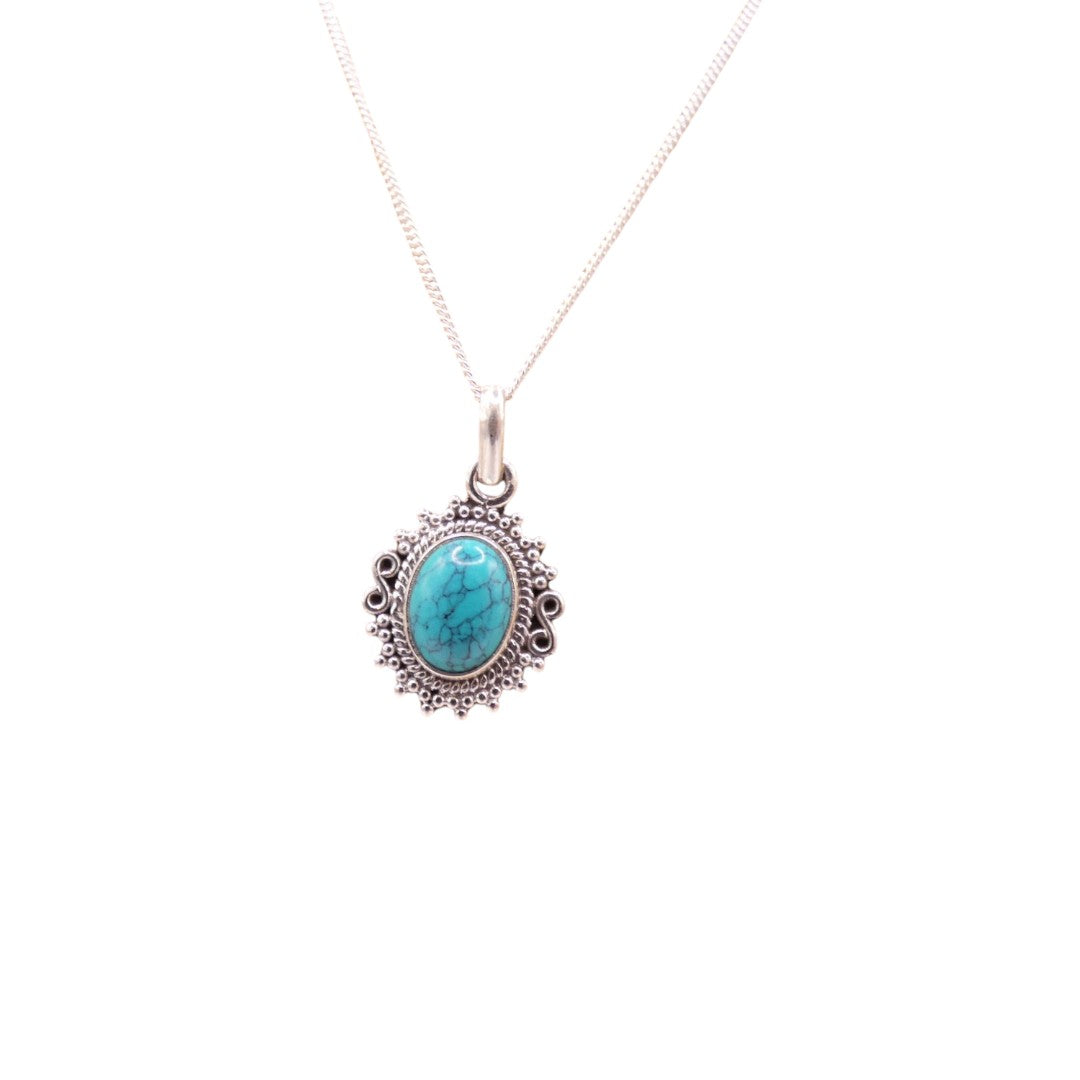 Sterling Silver Turquoise Ornate Necklace