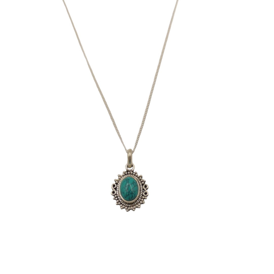 Sterling Silver Turquoise Ornate Necklace