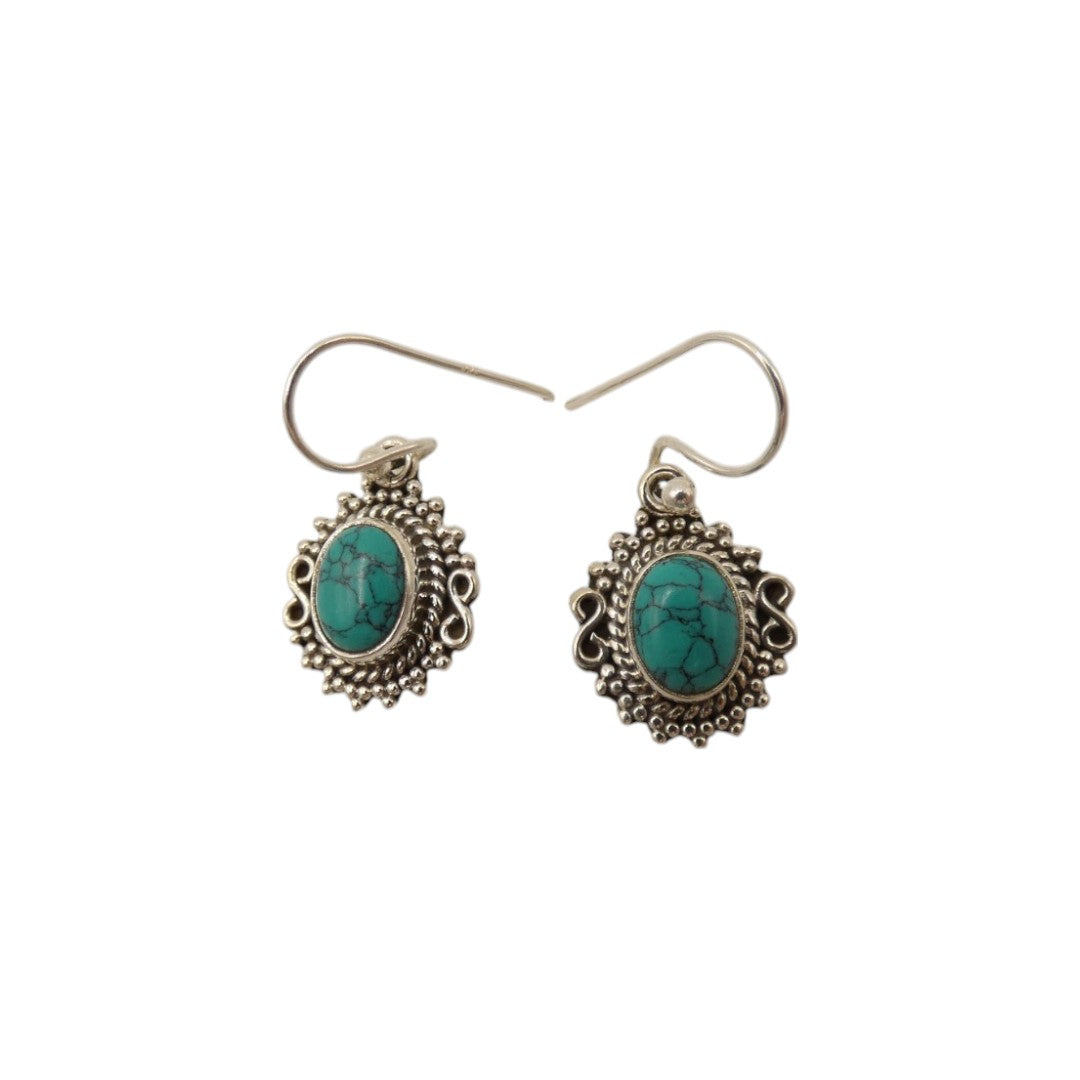 Sterling Silver Turquoise Ornate Drop Earrings 1"