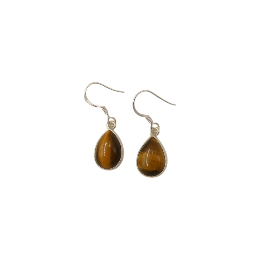 Sterling Silver Tiger's Eye Teardrop Earrings 1.3"