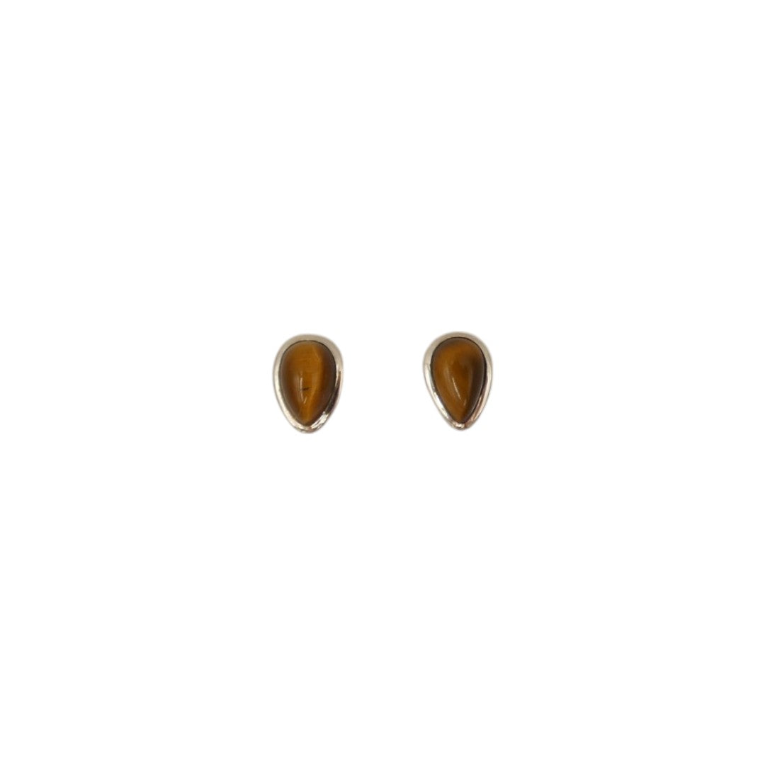 Sterling Silver Tiger's Eye Teardrop Stud Earrings 0.3"