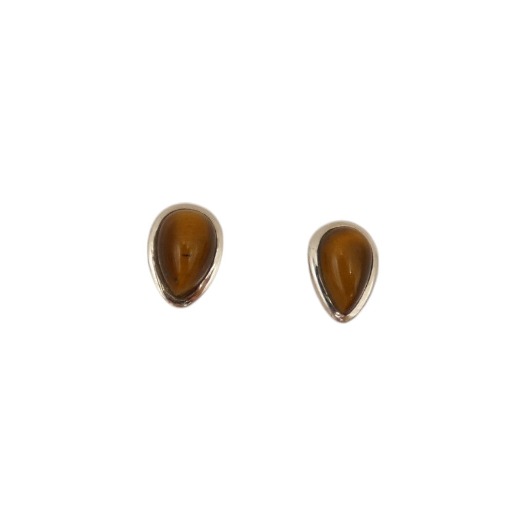 Sterling Silver Tiger's Eye Teardrop Stud Earrings 0.3"