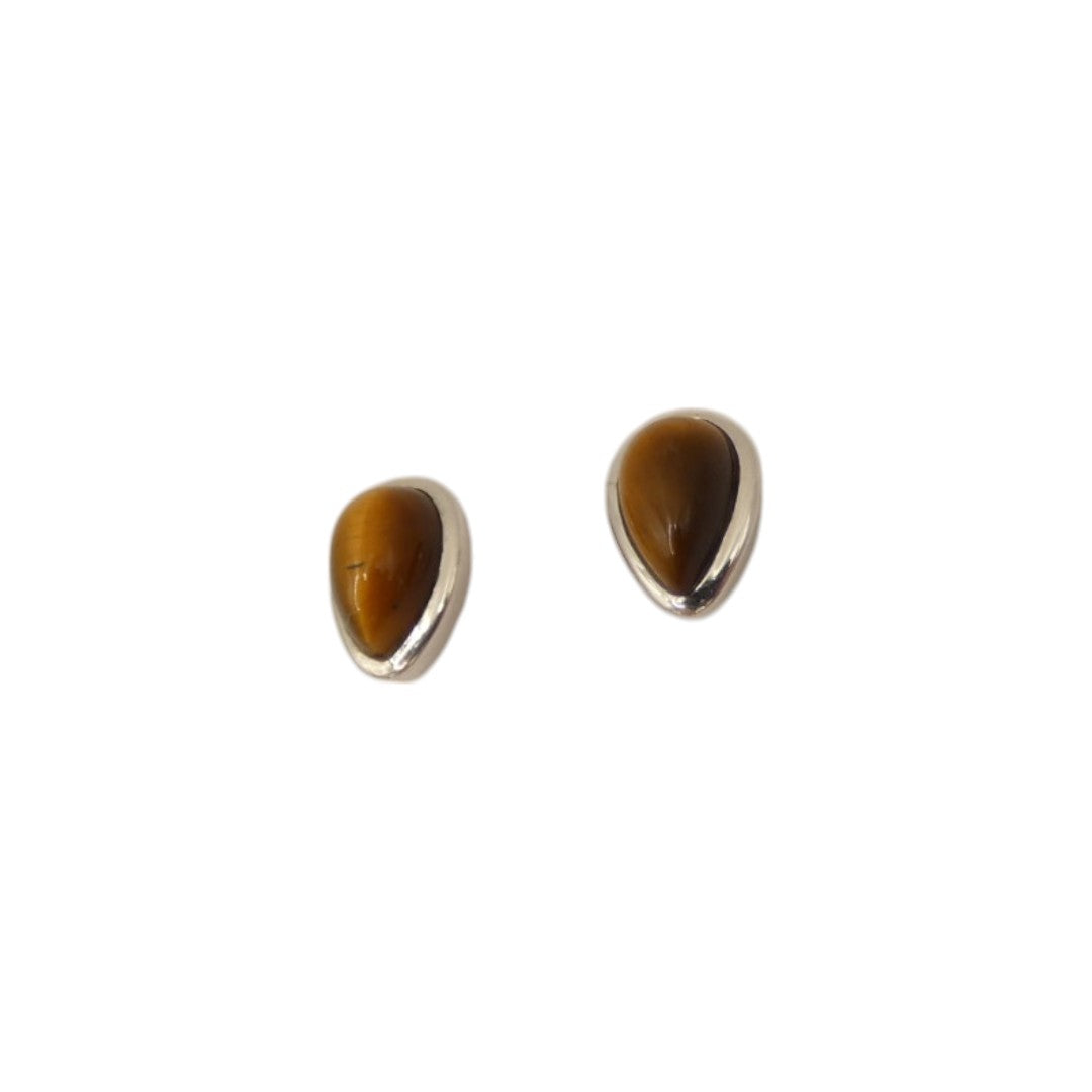 Sterling Silver Tiger's Eye Teardrop Stud Earrings 0.3"