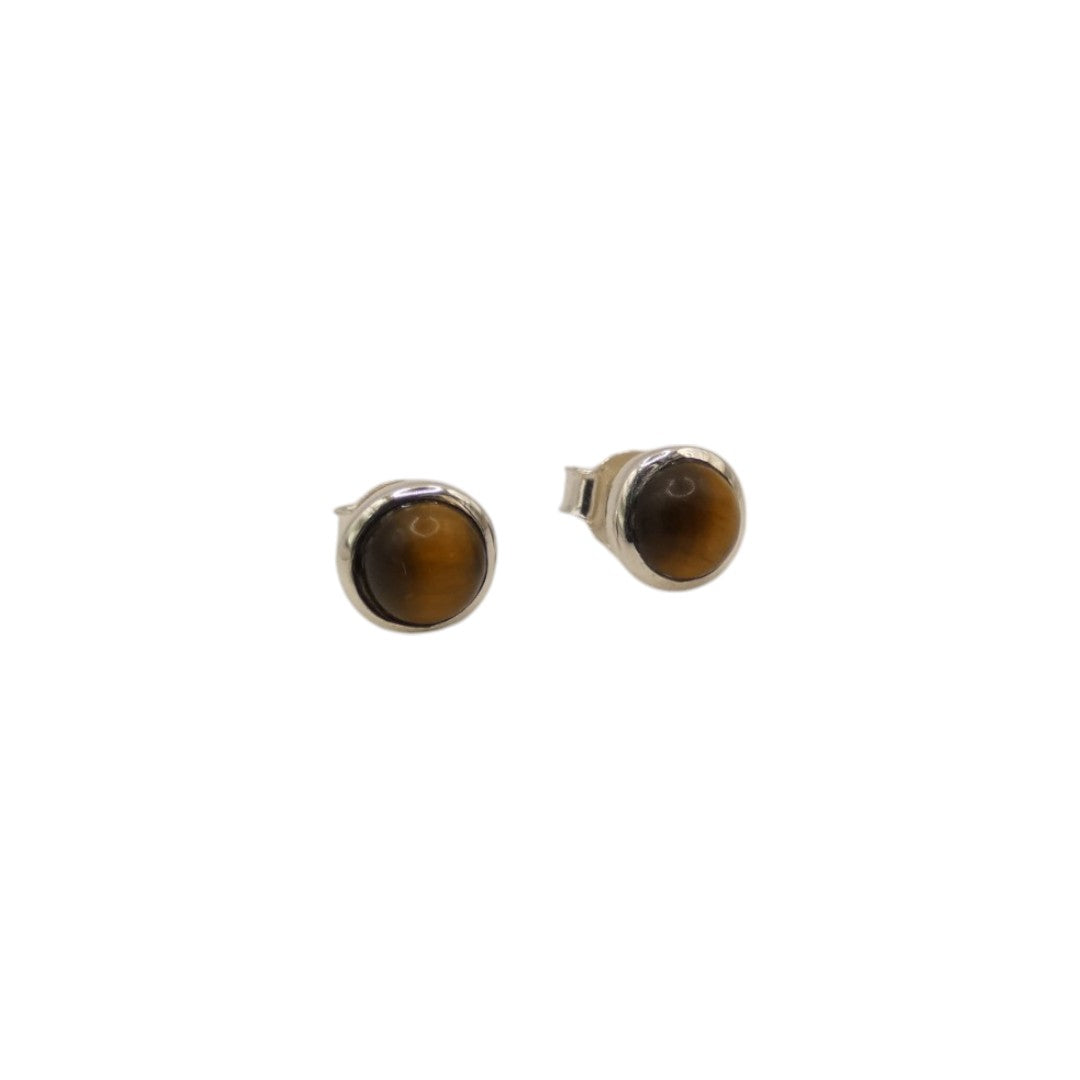 Sterling Silver Tiger's Eye Round Stud Earrings 0.3"