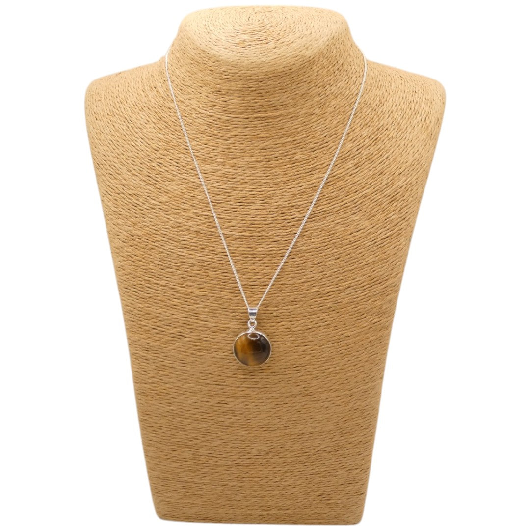 Sterling Silver Tiger's Eye Round Stone Necklace