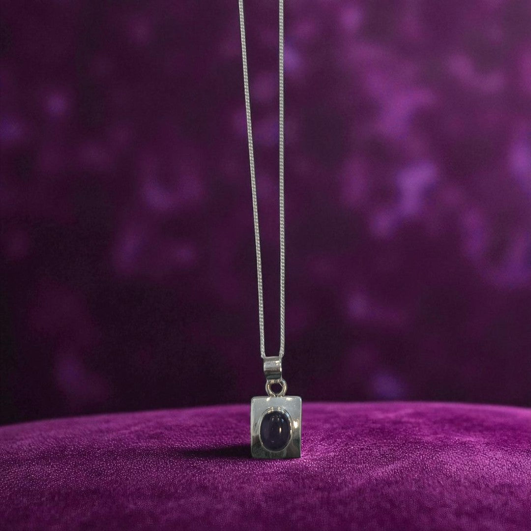 Amethyst Sterling Silver Rectangular Pendant With Oval Centre Stone