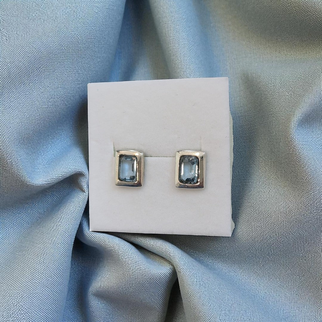 Blue Topaz Rectangular Sterling Silver Stud Earrings