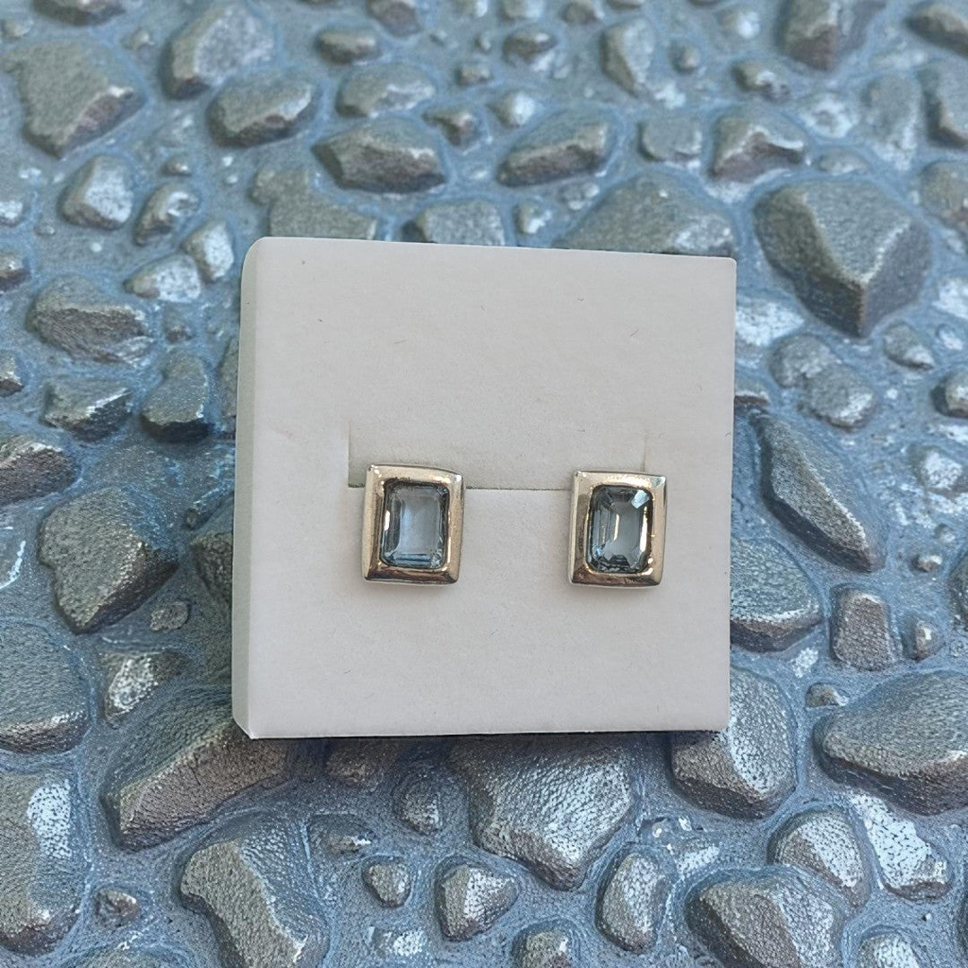 Blue Topaz Rectangular Sterling Silver Stud Earrings