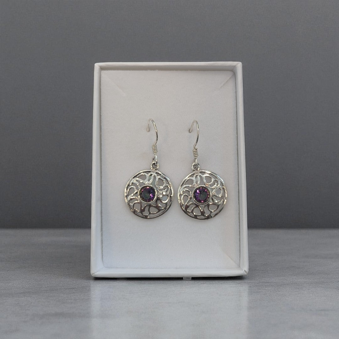 Celtic Ornate Mystic Topaz Sterling Silver Drop Earrings