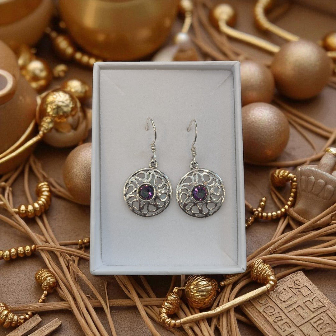 Celtic Ornate Mystic Topaz Sterling Silver Drop Earrings