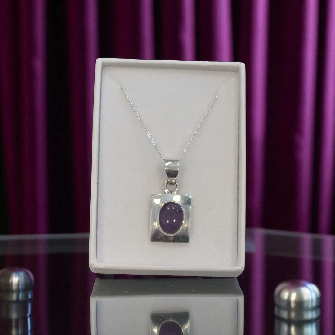 Amethyst Sterling Silver Rectangular Pendant With Oval Centre Stone