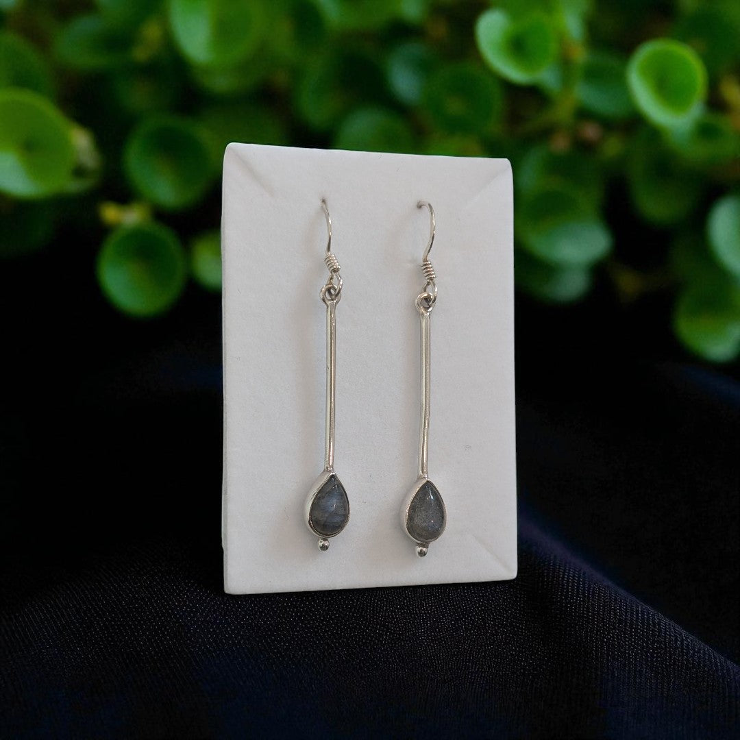 Labradorite Long Post With Teardrop Stone Sterling Silver Drop Earrings