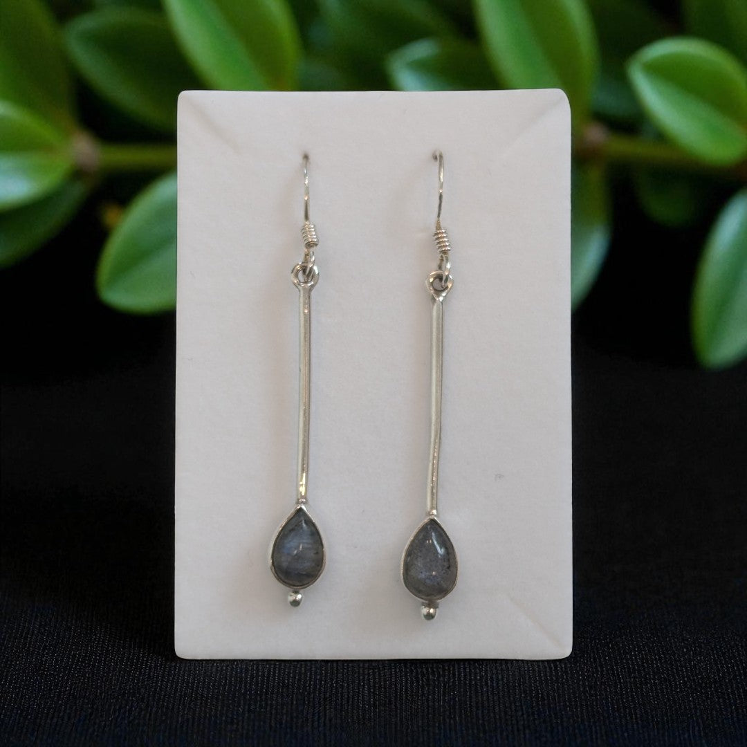Labradorite Long Post With Teardrop Stone Sterling Silver Drop Earrings