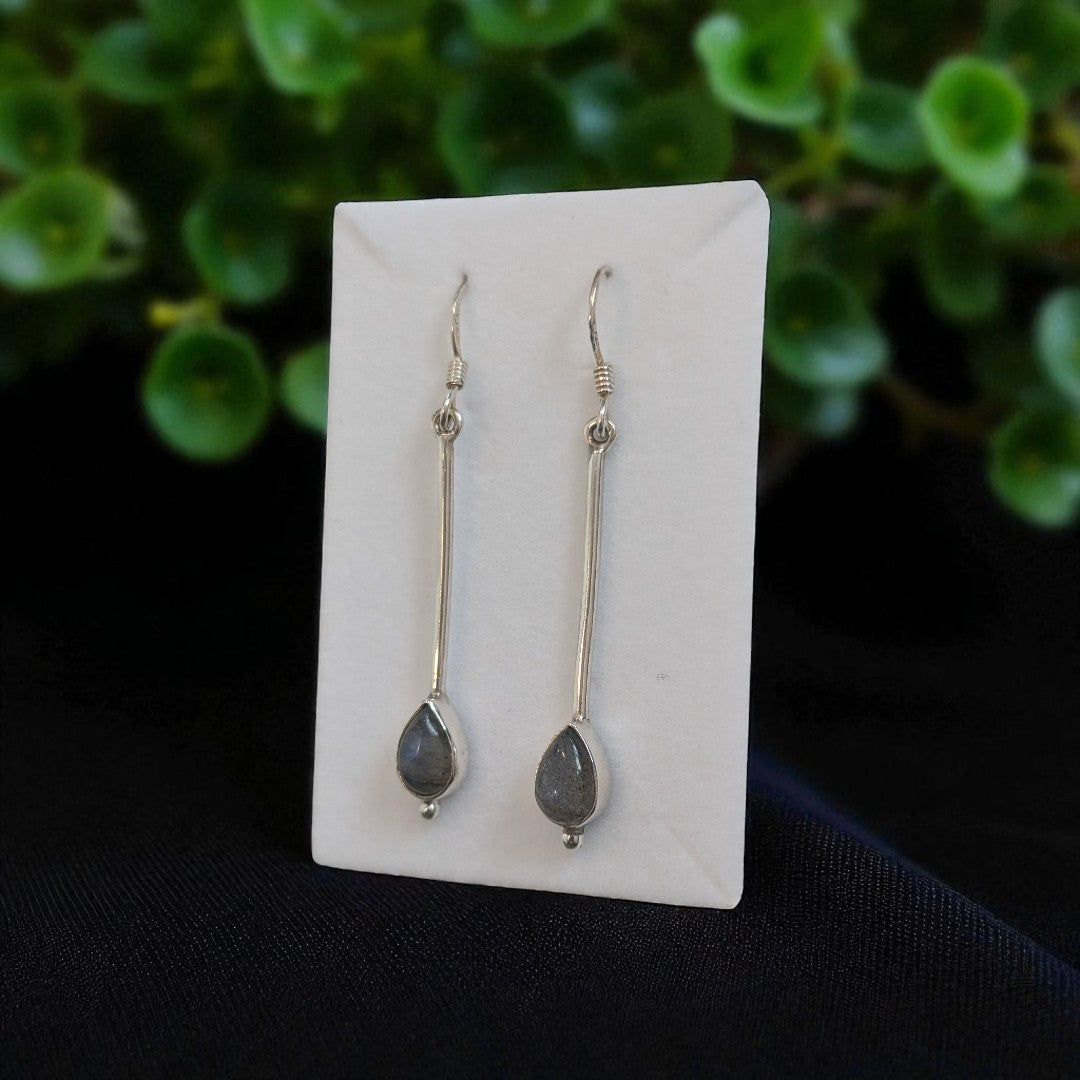 Labradorite Long Post With Teardrop Stone Sterling Silver Drop Earrings