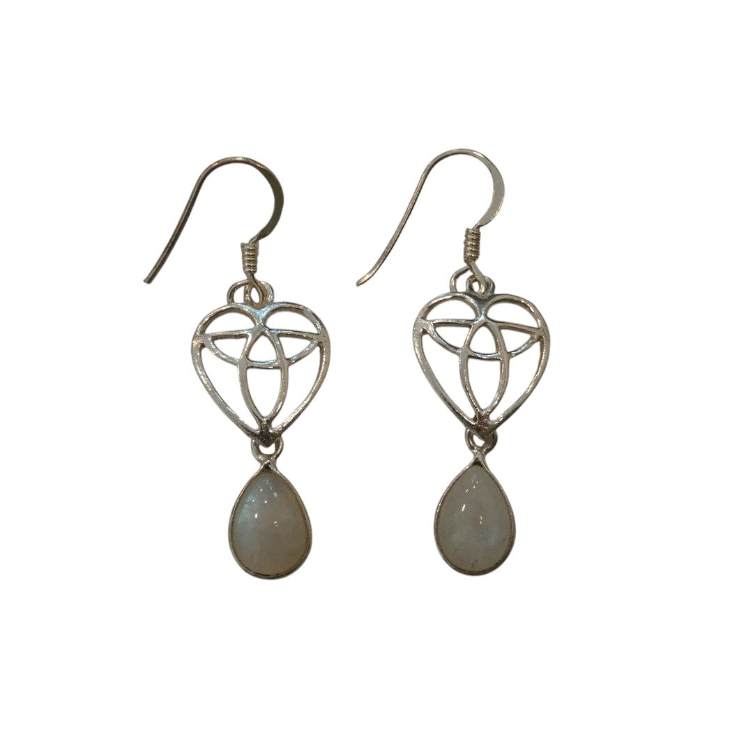 Moonstone Celtic Heart Sterling Silver Drop Earrings