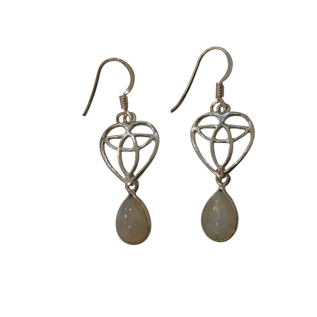 Moonstone Celtic Heart Sterling Silver Drop Earrings