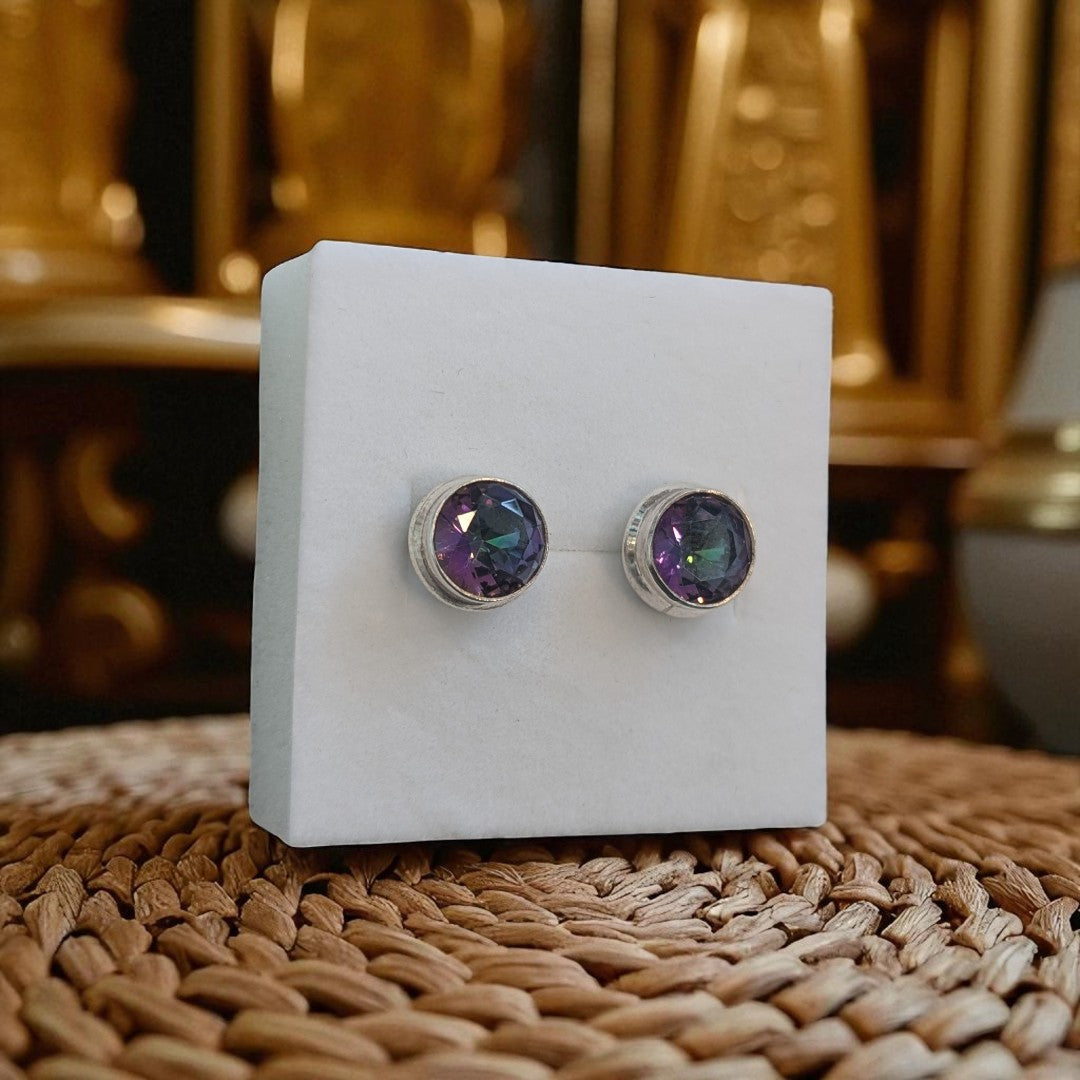 Mystic Topaz Round Sterling Silver Stud Earrings