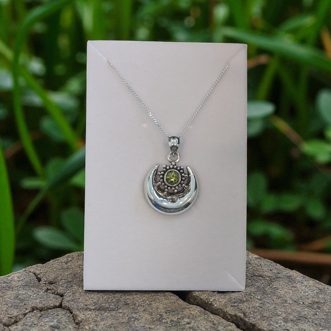 Peridot Moon And Sun Sterling Silver Necklace