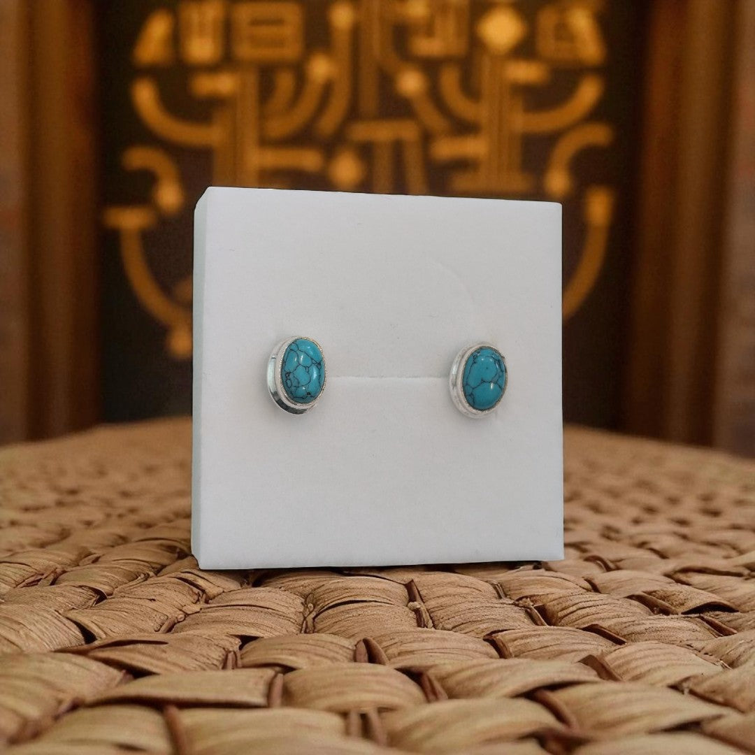 Turquoise Oval Sterling Silver Stud Earrings