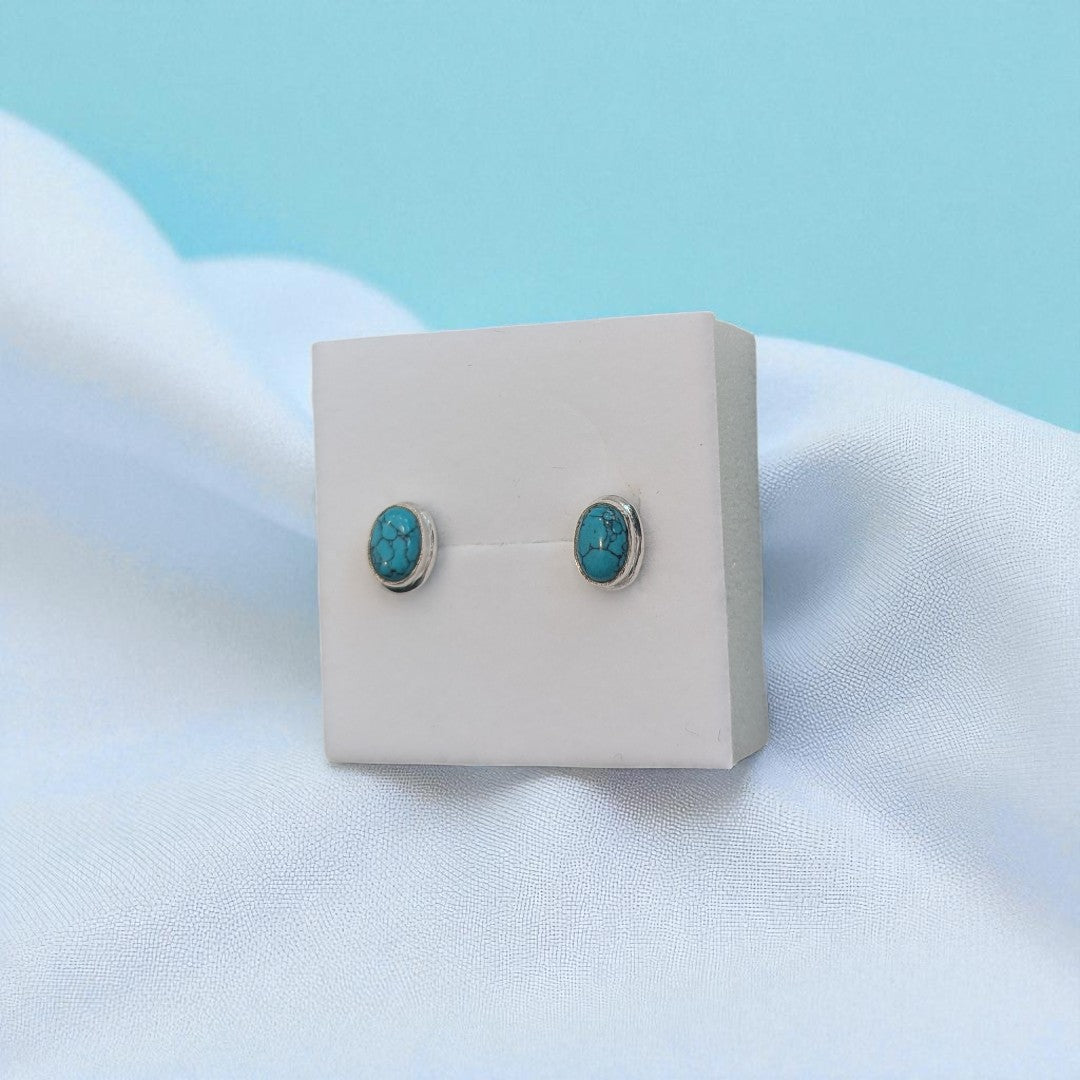 Turquoise Oval Sterling Silver Stud Earrings