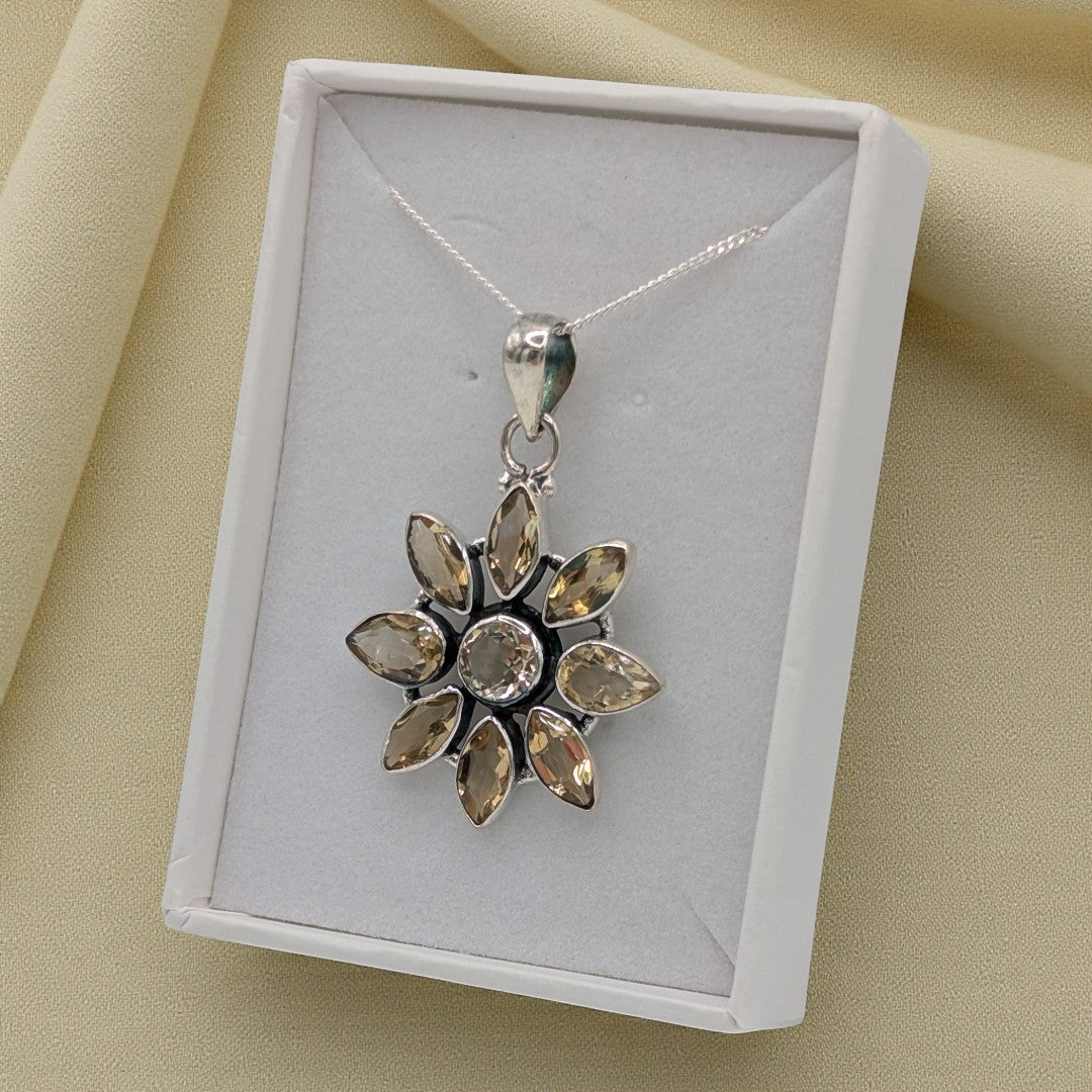 Sterling Silver Emira Citrine Flower Necklace