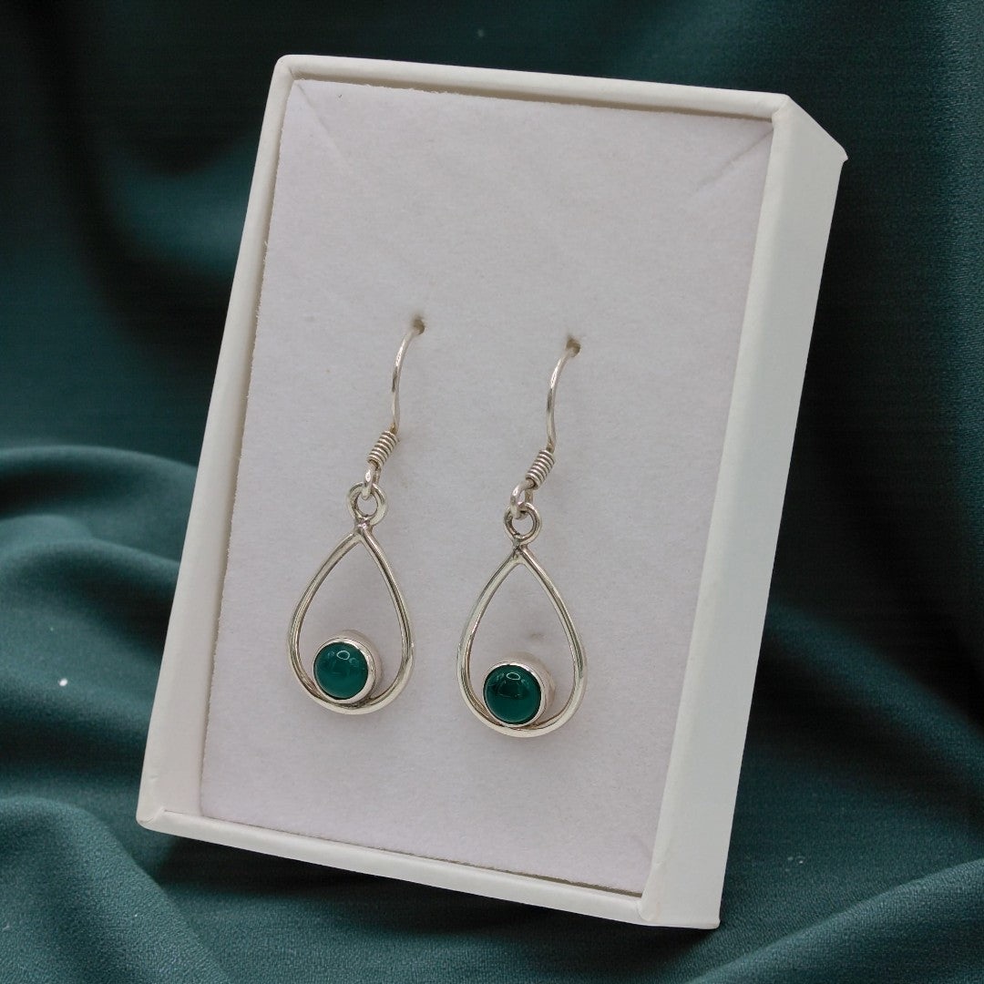 Sterling Silver Emira Green Onyx Open Teardrop Shape Earrings 1.4"