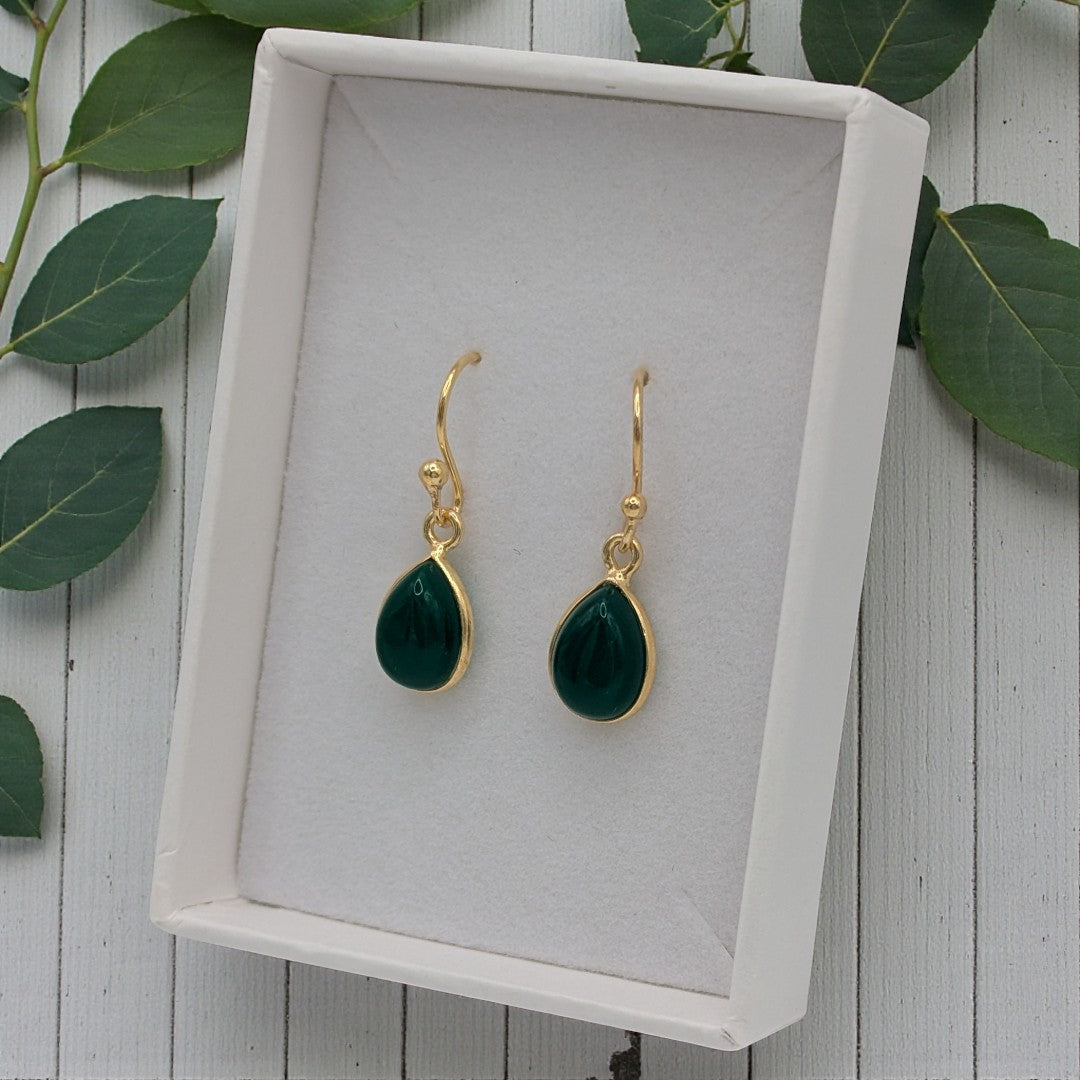 Emira Gold Plated Sterling Silver Green Onyx 2.1 cm Tear Drop Earrings