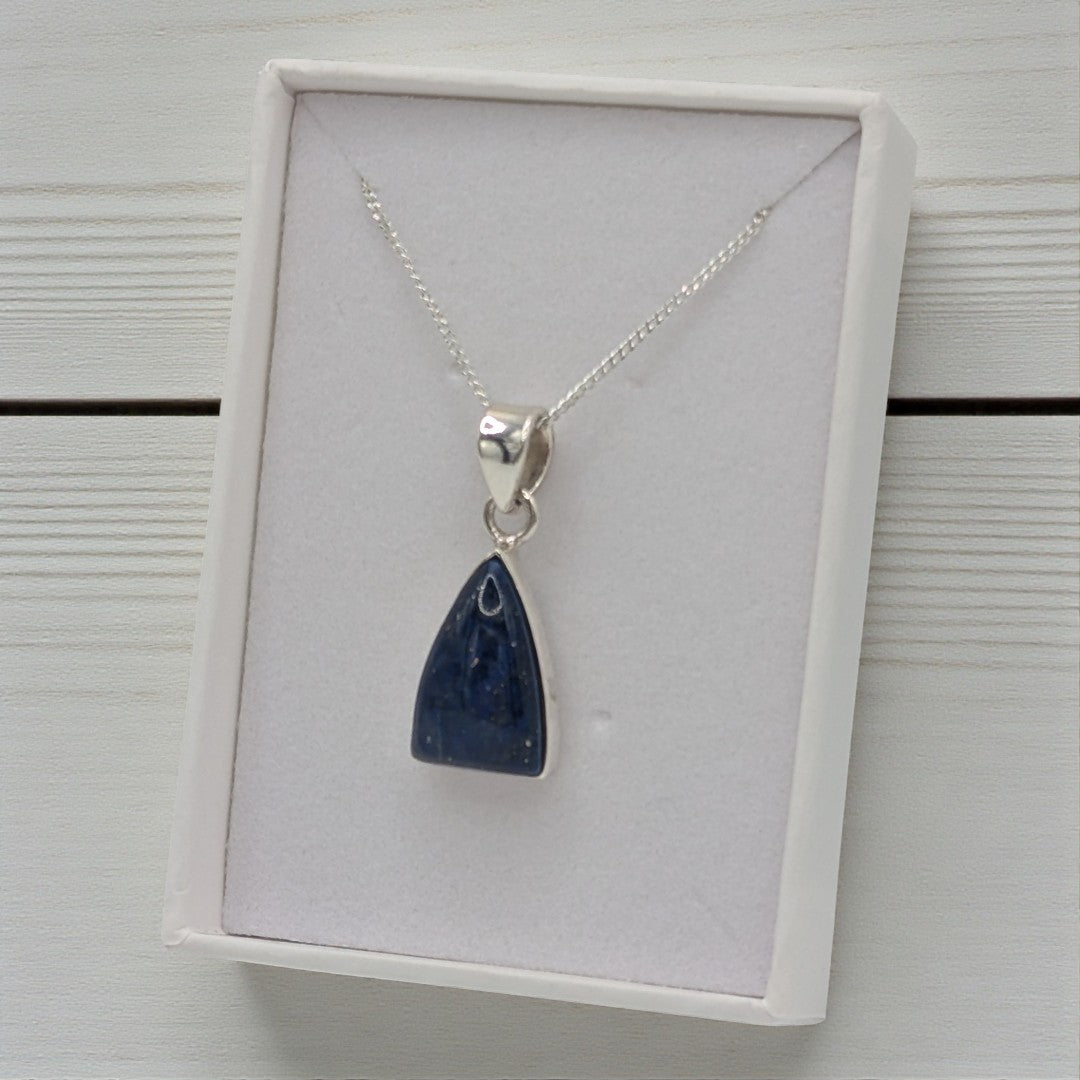 Sterling Silver Emira Lapis Lazuli Necklace With Curved Triangular Stone