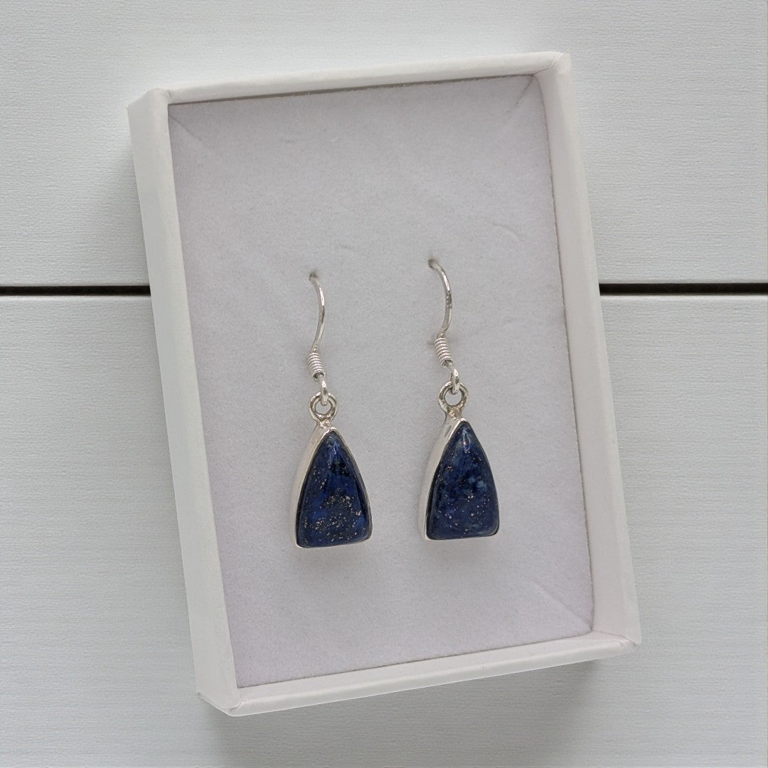 Sterling Silver Lapis Lazuli Curved Triangular Drop Earrings 1.5"