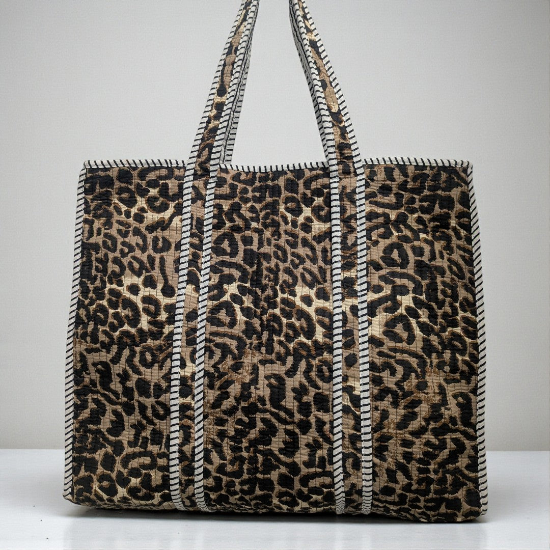 Leopard Print Hand Block Printed Cotton Tote Bag