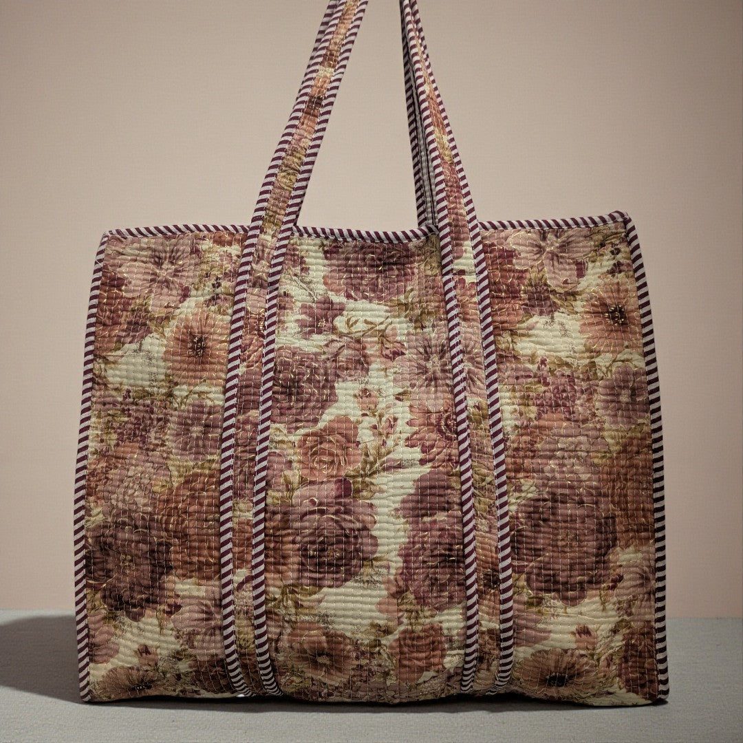 Dusky Rose Hand Block Printed Cotton Tote Bag