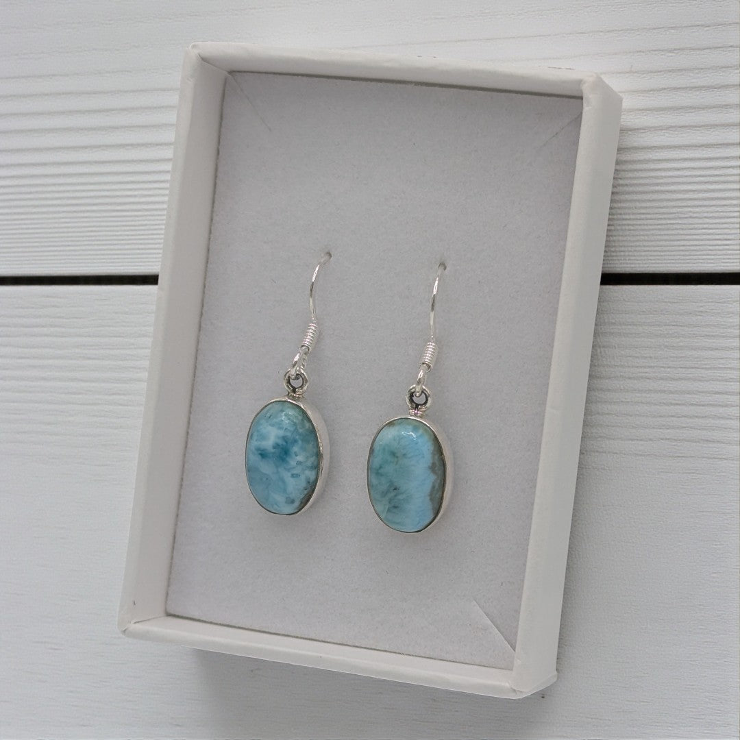 Sterling Silver Larimar Oval Drop Earrings 1.25"