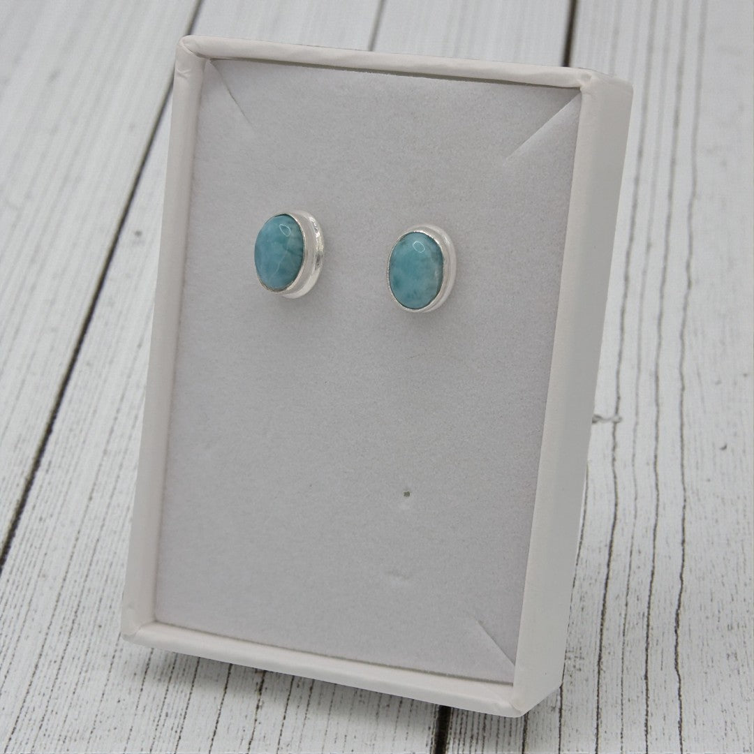 Sterling Silver Emira Larimar Oval Stud Earrings 0.4"